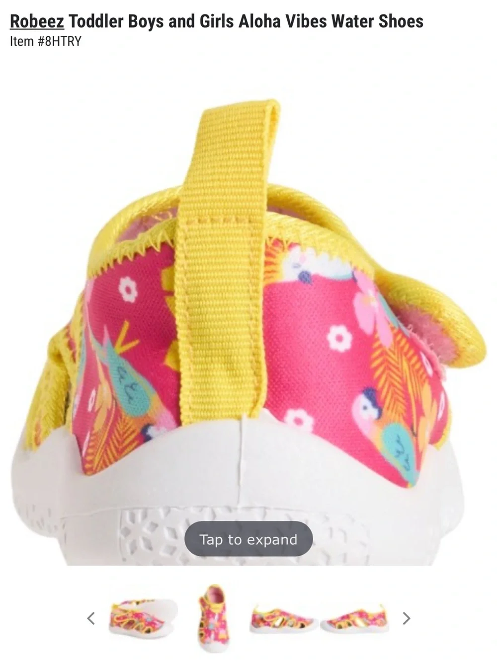 NWT- Robeez Pink Floral Aloha Kids Water Shoes with Yellow Trim. Size 10(3.5 yr)